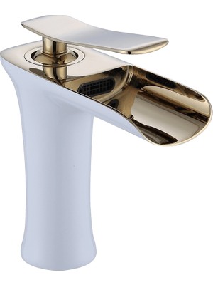 LPD Beyaz / Gold Şelale Akışlı Lavabo Bataryası - Özel Seri