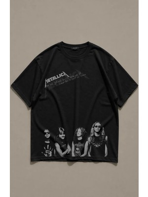 Unisex Metallica Grup Resimli Baskılı Tişört, Oversize Rock Band Temalı Bisiklet Yaka T-Shirt