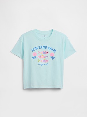 Gap Kız Çocuk Açık Mavi Relaxed Grafik Baskılı T-Shirt