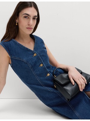 Marks & Spencer Pamuklu Denim Midi Elbise