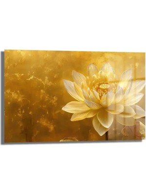 GLAZELLA Altın Lotus Zarafeti: Lüks Dekoratif Cam Tablo