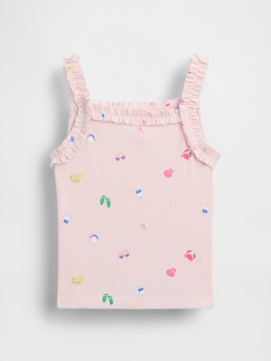 Gap Kız Bebek Pembe Fitilli Fırfır Apron Askılı Atlet