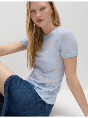 Marks & Spencer Pamuk Karışımlı Çiçekli Dantelli Bluz