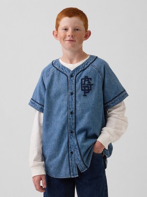 Gap Erkek Çocuk Mavi Kids Denim Varsity Jersey