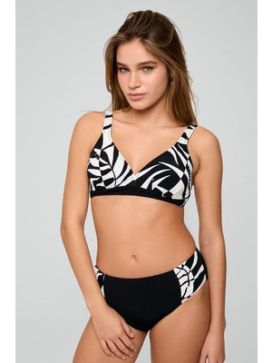 Kom Kadın Siyah Desenli Çıkarılabilir Ince Kaplı Telli Toparlayıcı Bikini Takımı
