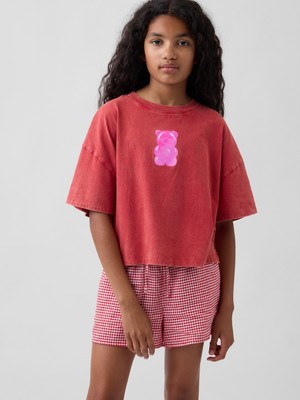 Gap Kız Çocuk Kırmızı Oversized Grafik Baskılı T-Shirt