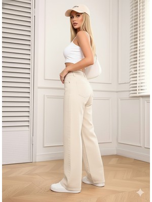 Layal My Beauty Lmb Kadın Palazzo Salaş Rahat Kesim Likralı Yüksek Bel Jeans Kot Pantolon Yeni Sezon