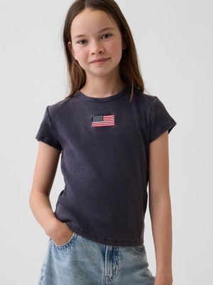 Gap Kız Çocuk Lacivert Işlemeli Fitilli T-Shirt