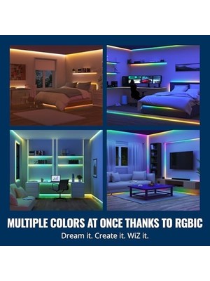 Vuralsin38 Wiz Rgbıc LED Işık Şeridi, 5 M, 16 Milyon Renk + Beyaz Tonları, Dinamik Işık Sahneleri, Wlan'ınıza Bağlanır, Ses/uygulama Kontrolü,, Alexa ve Homekit ile Çalışır