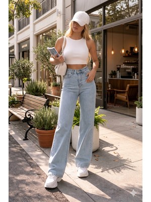Layal My Beauty Lmb Kadın Palazzo Salaş Rahat Kesim Likralı Yüksek Bel Jeans Kot Pantolon Yeni Sezon
