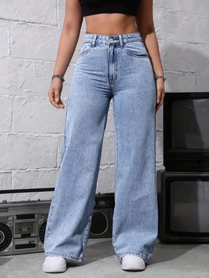 Layal My Beauty Lmb Kadın Palazzo Salaş Rahat Kesim Likralı Yüksek Bel Jeans Kot Pantolon Yeni Sezon