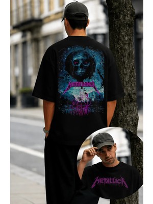 Unisex Night Metallica Sırt Baskılı Tişört, Oversize Rock Band Temalı T-Shirt
