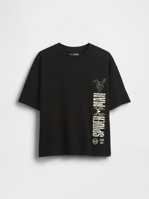 Gap Erkek Çocuk Siyah Marvel Oversized Grafik Baskılı T-Shirt