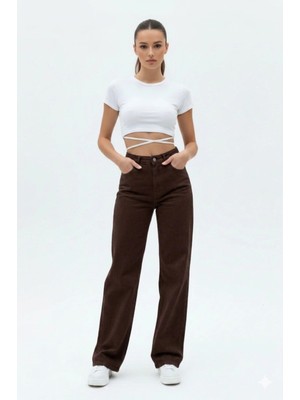 Layal My Beauty Lmb Kadın Palazzo Salaş Rahat Kesim Likralı Yüksek Bel Jeans Kot Pantolon Yeni Sezon
