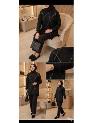 Butik Baklava Desen Pul Işlemeli Tesettür Tunik