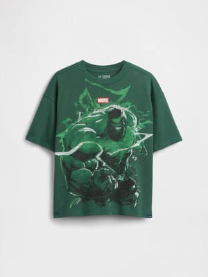 Gap Erkek Çocuk Yeşil Marvel Oversized Grafik Baskılı T-Shirt