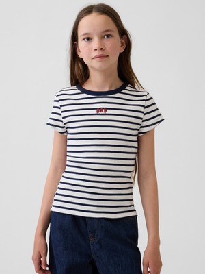 Gap Kız Çocuk Kırık Beyaz Işlemeli Fitilli T-Shirt