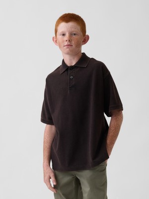 Gap Erkek Çocuk Siyah Relaxed Pique Polo T-Shirt