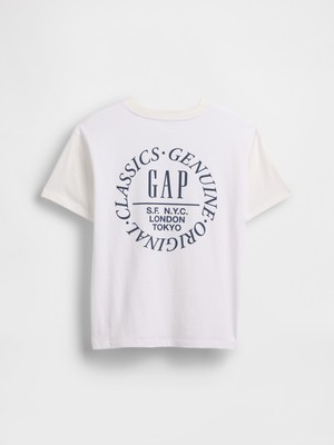 Gap Erkek Çocuk Beyaz Relaxed Grafik Logo T-Shirt