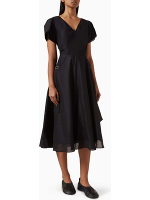 3.1 Phillip Lim Tulip Sleeve Lale Kol Detaylı Poplin Kadın Elbise Siyah