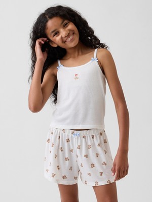 Gap Kız Çocuk Beyaz Recycled Fitilli Askılı Pijama Üstü