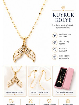Elan Collection Çelik Kolye Deniz Kızı Kuyruğu Zirkon Taşlı Paslanmaz ve Kararmaz Zincir ve Kolye Gold
