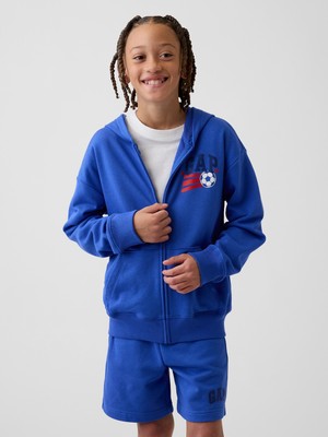 Gap Erkek Çocuk Kobalt Mavisi Relaxed Gap Grafik Fransız Havlu Kumaş Fermuarlı Sweatshirt