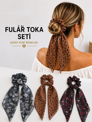 My Takı Store Yazlık Kadın Fularlı Lastikli 3 Lü Toka Seti