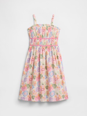 Gap Kız Çocuk Çok Renkli Baskılı Smocked Midi Elbise