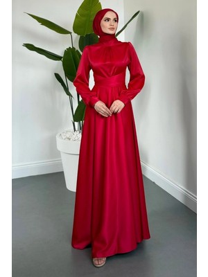 Merven Akyüz Ruby Grace Çapraz Saten Abiye Kırmızı