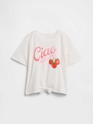 Gap Kız Çocuk Beyaz Oversized Knot-Tie Grafik Baskılı T-Shirt