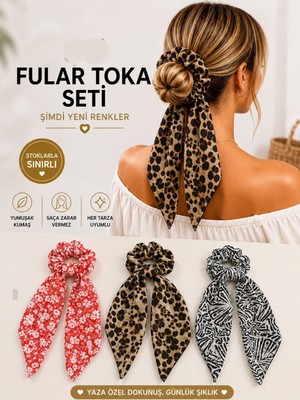 My Takı Store Yazlık Kadın Fularlı Lastikli 3 Lü Toka Seti