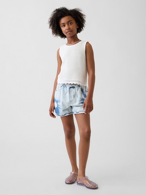 Gap Kız Çocuk Mavi High Rise Tie-Dye Denim Easy Şort