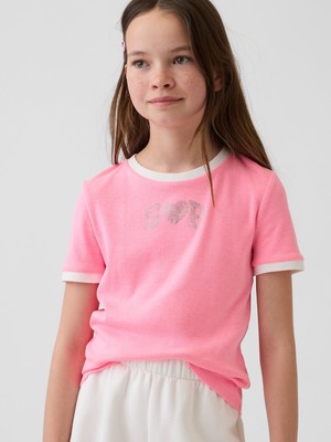 Gap Kız Çocuk Pembe Ringer Grafik Baskılı T-Shirt