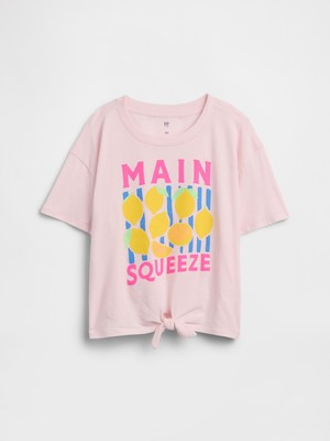 Gap Kız Çocuk Pembe Oversized Knot-Tie Grafik Baskılı T-Shirt