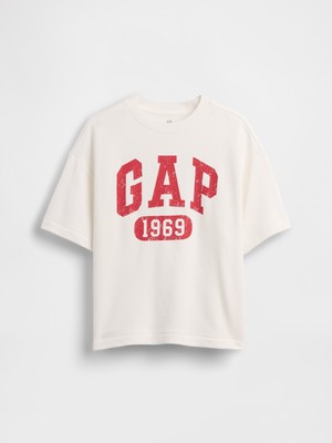 Gap Erkek Çocuk Beyaz Fransız Havlu Kumaş Relaxed Gap Logo T-Shirt