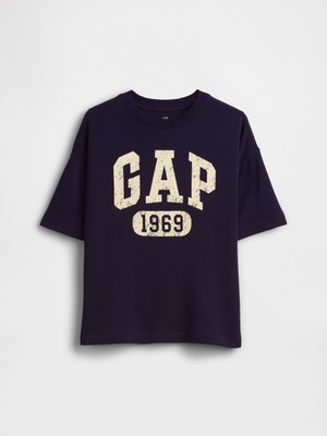 Gap Erkek Çocuk Lacivert Fransız Havlu Kumaş Relaxed Gap Logo T-Shirt