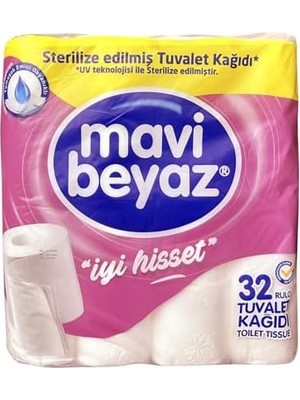 Vuralsin38 Mavi Beyaz Tuvalet Kağıdı, 32 Rulo, 2 Katlı, Uv Sterilize