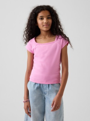 Gap Kız Çocuk Pembe Kare Yaka T-Shirt