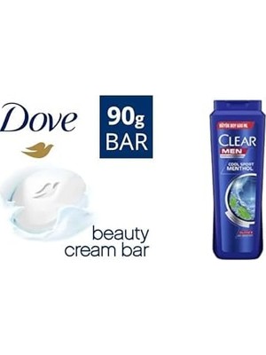 Vuralsin38 Dove Beauty Cream Bar Katı Güzellik Sabunu Original Nemledirici Etkili, 90 G ve Clear Men Erkek Şampuan Sport Menthol Kepeğe Karşı Etkili 600 ml