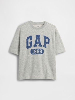 Gap Erkek Çocuk Gri Fransız Havlu Kumaş Relaxed Gap Logo T-Shirt
