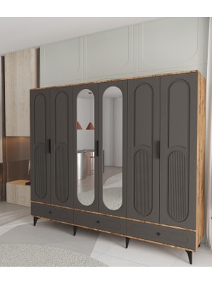T&B DERİN 6 KAPAKLI ÇEKMECELİ GARDIROP - TAMAMI MDF