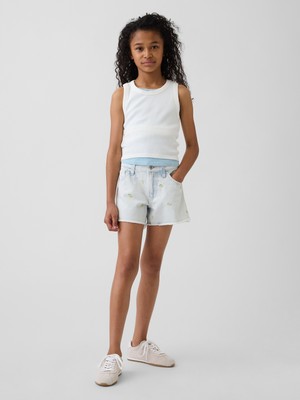 Gap Kız Çocuk Açık Mavi Low Rise Stride Işlemeli Limon Denim Şort