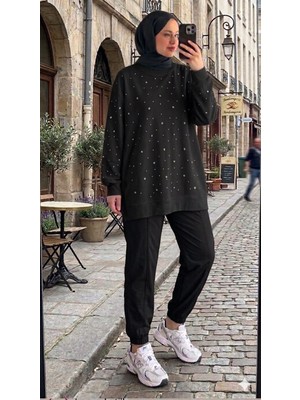 Butik Taş Işlemeli Tesettür Sweatshirt