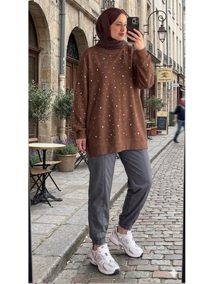 Butik Taş Işlemeli Tesettür Sweatshirt