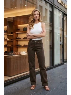 Hies Kadın Jeans Bol Paça Yüksek Bel Likralı Salaş Palazzo Kot Pantolon