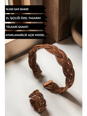 Bulu'us Accessories %100 Saf Bakır Telkari Sanatı El Işçiliği Kadın Bileklik ve Yüzük Takımı-Sevgiliye Anneye Hediye