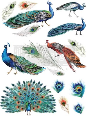 Vuralsin38 Peacock Dreams Transfers®-Peacock Dreams Boyut 61 cm x 83 cm - 3 Yaprak - Toplam Tasarım Boyutu 61 cm x 83 Cm/rub-Ons