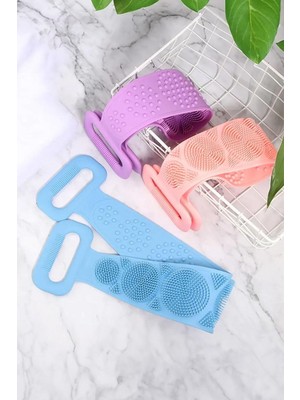 Vuralsin38 Çift Taraflı Banyo Sırt Kesesi Silikon Duş Lifi Fırçası 70 cm