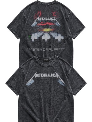 Fuddy Moda Unisex Master Of Puppets Sırt Baskılı Yıkamalı T-Shirt, Oversize Metallica Temalı Retro Tişört
